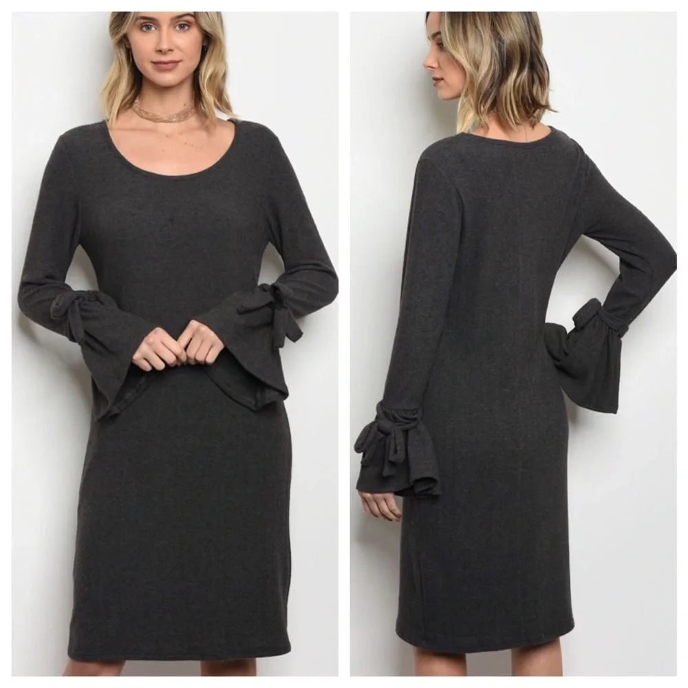 Charcoal Bell Sleeve Dress - Picture 1 of 8